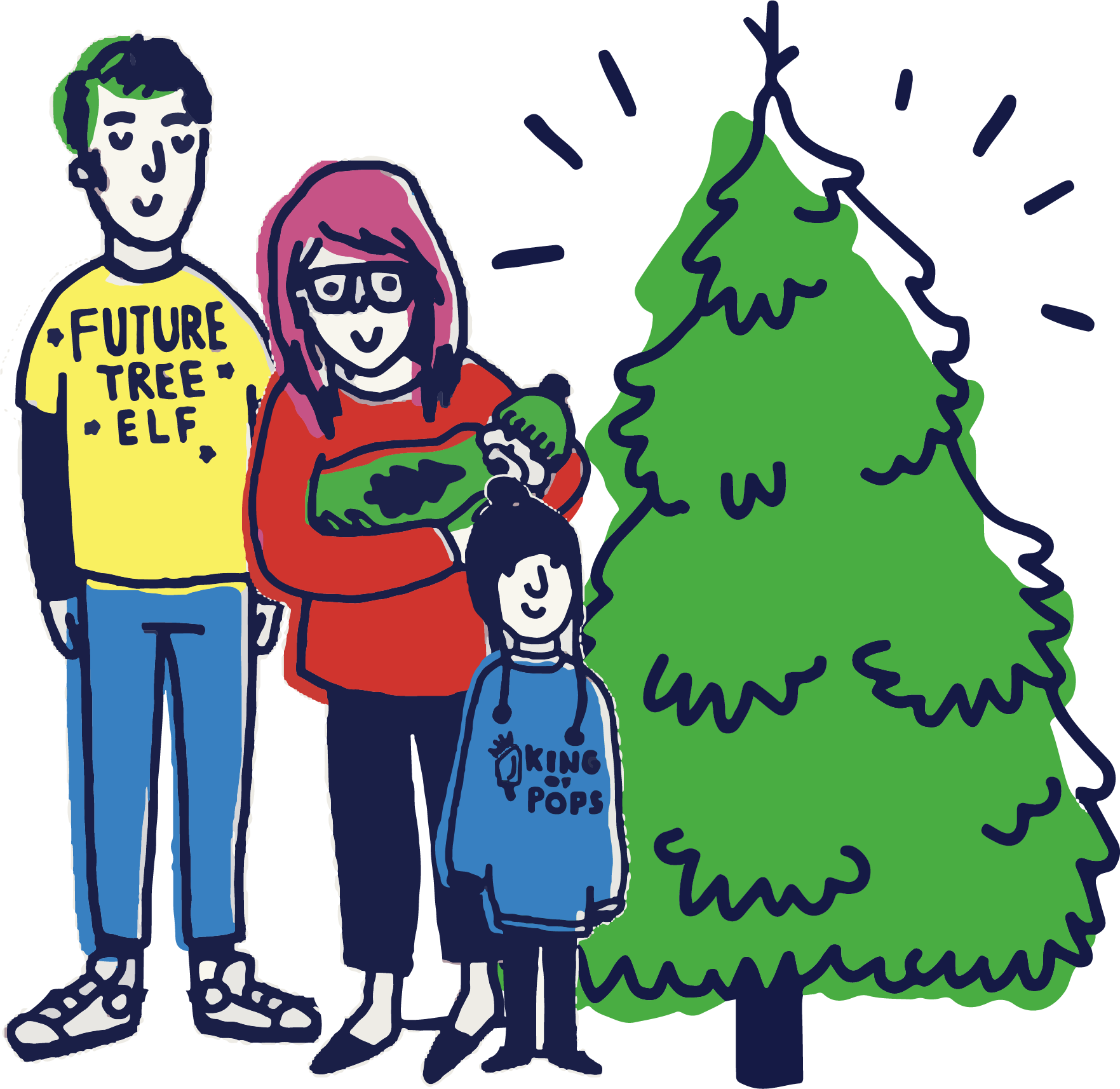 A happy family next to their delivered Christmas tree